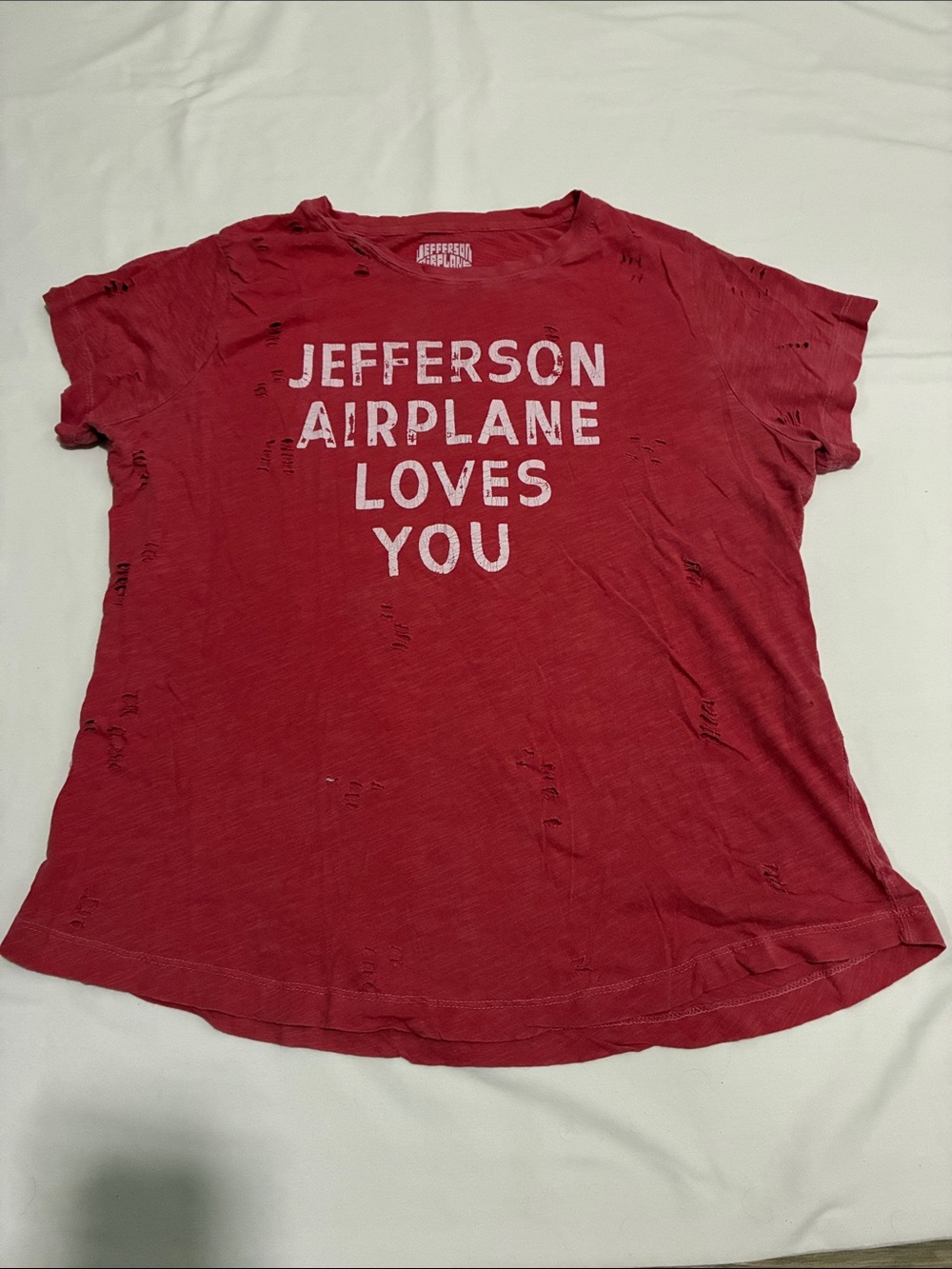 Jefferson Airplane Loves You Distressed Red Short Sleeve T-Shirt Size XL